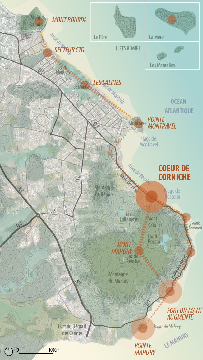 Carte de la Corniche : les lieux d'intensité