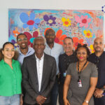 De gauche à droite et de haut en bas : madame Chrétien, (titre), Stephann CLAIRICIA, directeur territorial d'ALS Guyane, Ibrahima DIA, directeur Outre-mer d'ALS, Yahya DAOUDI, conseiller communautaire, Laurent ACÉLOR, responsable de la cellule Habitat et Planification à la CACL, Serge SMOCK, président de la CACL, Anne-Flore RIODIN, chargée de mission habitat social